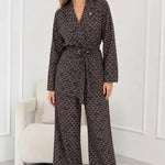 Women's Geometric Print Belted Blazer and Wide-Leg Pants Set