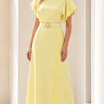 Elegant Lace-Trimmed Midi Dress with Belt