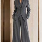 Women's Elegant Tailored 2-Piece Pant Suit Set | Slim Blazer & Wide-Leg Trousers