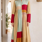 Bohemian Colorblock Long Sleeve Maxi Dress