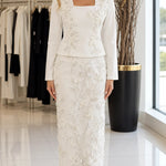Floral Embroidered Square Neck Jacket & Maxi Skirt Two-Piece Formal Set