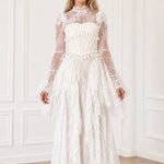 Long Sleeve Lace Corset Maxi Dress with Tassel Fringe and Cutout Back