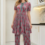 Geometric Velvet Babydoll Tunic and Straight Pants 2-Piece Set
