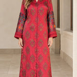 Bohemian Print Satin Maxi Kaftan Dress with Button Front