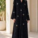 Crystal Floral Embellished Long Sleeve Modest Abaya Maxi Dress