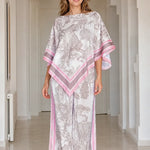 Women's 2-Piece Graphic Print Poncho Top and Wide Leg Pants Set