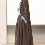Contrast Trim Duster Coat and Wide-Leg Pleated Pants Two-Piece Set