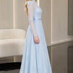 Elegant Mock Neck Long Sleeve Lace A-Line Formal Evening Gown