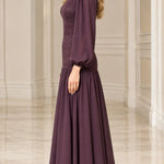Elegant Mock Neck Lace Bodice Long Sleeve Chiffon Maxi Dress
