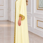 Embroidered Gold Trim V-Neck Kaftan Maxi Dress