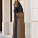 Women's Colorblock Pinstripe Maxi Trench Coat