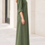 Women's Casual Collared Button-Front Maxi Shirt Dress with Pockets