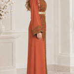 Embroidered Moroccan Kaftan Maxi Dress with Ornate Waist Belt