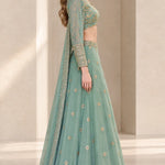 Embroidered V-Neck Long Sleeve Lehenga Choli Set with Dupatta