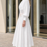 Embroidered Sheer Cutout Midi Shirt Dress with Lantern Sleeves