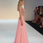 Embellished Keyhole High-Neck Chiffon Evening Gown with Slit
