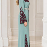 Embroidered Moroccan Caftan Maxi Dress with Ornate Belt and Flared Sleeves