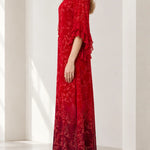 Embellished Tie-Neck Flutter Sleeve Chiffon Maxi Dress