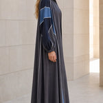 Colorblock Longline Duster Coat and Wide-Leg Pants Two-Piece Set