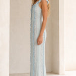 Women's Ruffled Lace Trim Maxi Dress with Lace-Up Back