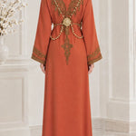 Embroidered Moroccan Kaftan Maxi Dress with Ornate Waist Belt