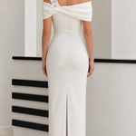 Asymmetrical Off-Shoulder Rhinestone Embellished Column Maxi Gown