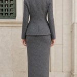 Double-Breasted Tweed Blazer and Column Maxi Skirt Two-Piece Suit Set
