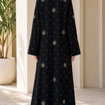Crystal Floral Embellished Long Sleeve Modest Abaya Maxi Dress