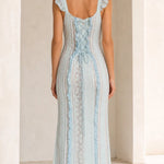 Women's Ruffled Lace Trim Maxi Dress with Lace-Up Back