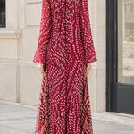 Elegant Tie-Neck Handkerchief Hem Maxi Dress with Long Sleeves