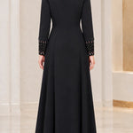 Velvet Trim Beaded Bodice Long Sleeve Maxi Dress
