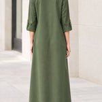 Women's Casual Collared Button-Front Maxi Shirt Dress with Pockets