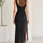 Women's Sleeveless Fringe Slit Maxi Dress