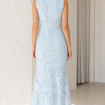 Sleeveless Floral Lace Boatneck Maxi Dress Formal Evening Gown