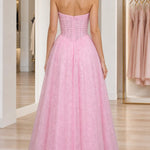 Strapless Glitter Tulle Sweetheart Corset Evening Gown