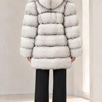 Women's Hooded Belted Faux Fur Coat with Tiered Plush Panels