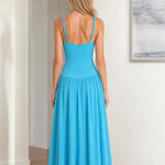 Women's Ruched Bust Drop Waist Maxi Dress Sleeveless Flowy Evening Gown
