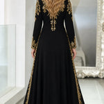 Embroidered Metallic Caftan Maxi Dress with Beaded Trim