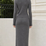 Ribbed Knit Long Sleeve Top and Maxi Skirt Two-Piece Set