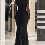 Square Neck Corset Bodice Beaded Mermaid Evening Gown with Long Sleeves