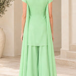 Floral Embroidered Asymmetrical Tunic Top and Wide-Leg Palazzo Pants Set