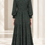 Embroidered Tiered Long Sleeve Maxi Dress with Smocked Cuffs