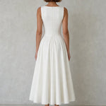 Elegance Sleeveless Pleated Midi Dress with Button Details