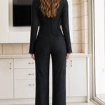 Floral Embroidered Lace Two-Piece Evening Pant Suit with Beaded Buttons