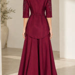 Embroidered 3/4 Sleeve A-Line Maxi Evening Gown with Mandarin Collar