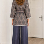 Women's Elegant Jacquard Belted Kimono Cardigan with Tassel Tie