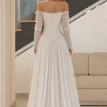 Off-the-Shoulder Pearl Beaded Basque Waist Corset Evening Gown