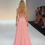 Embellished Keyhole High-Neck Chiffon Evening Gown with Slit