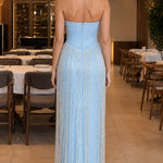 Strapless Corset Beaded Fringe Maxi Evening Gown