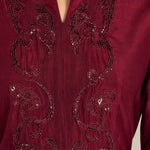 Embroidered 3/4 Sleeve A-Line Maxi Evening Gown with Mandarin Collar